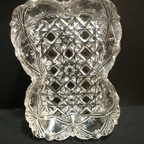 VTG Unique Clear Pressed Cut glass  Floral diamond starburst decorative Bowl - Picture 5 of 7